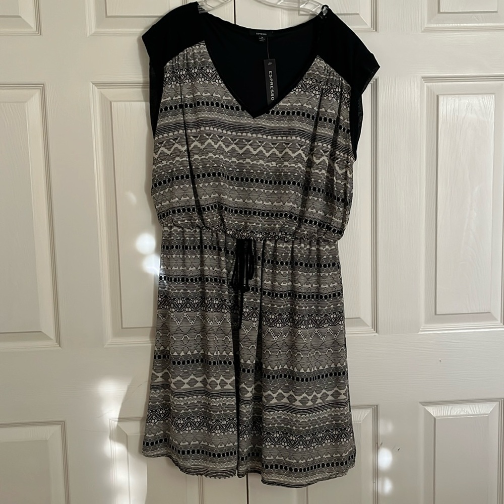 NWT Espresso black & tan geometric dress 1X new